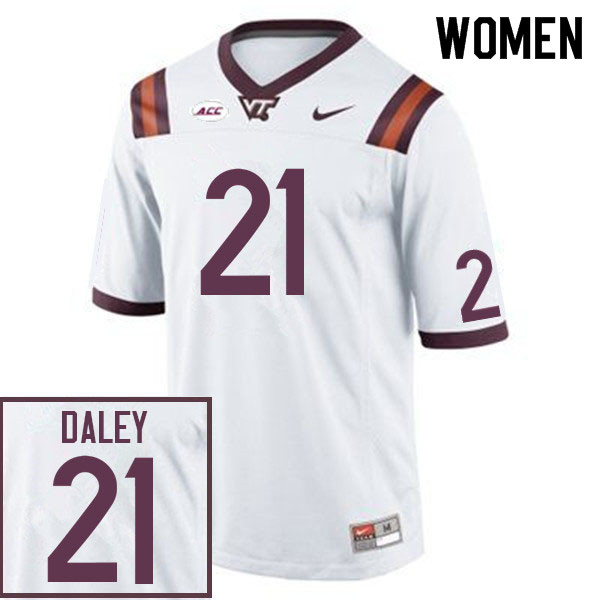 Women #21 Tae Daley Virginia Tech Hokies College Football Jerseys Sale-White - Click Image to Close